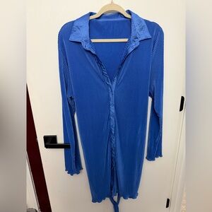 Blue Long Sleeve Button-Up Shirt Dress